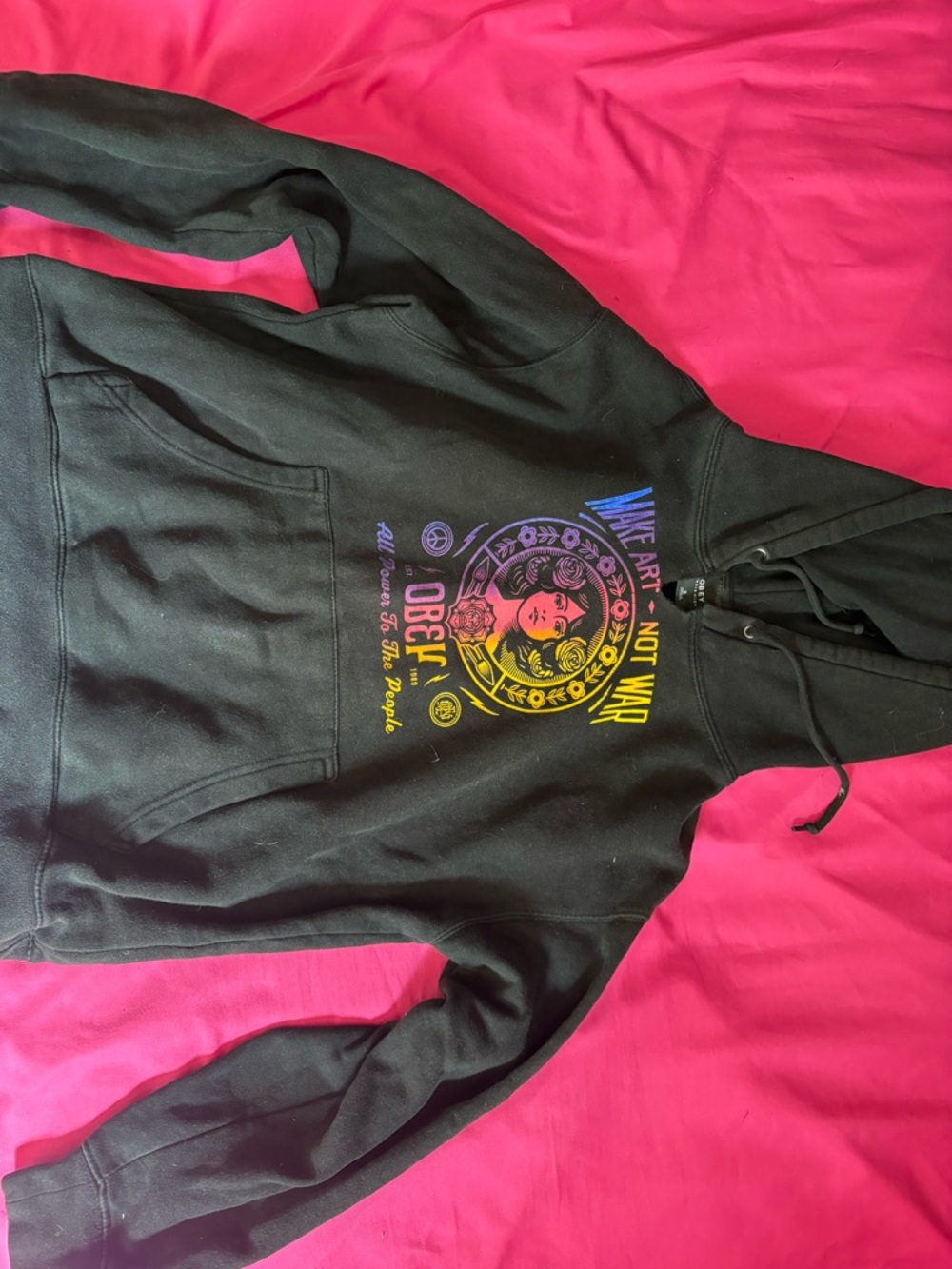 Obey Black Hoodie with Rainbow Graphic